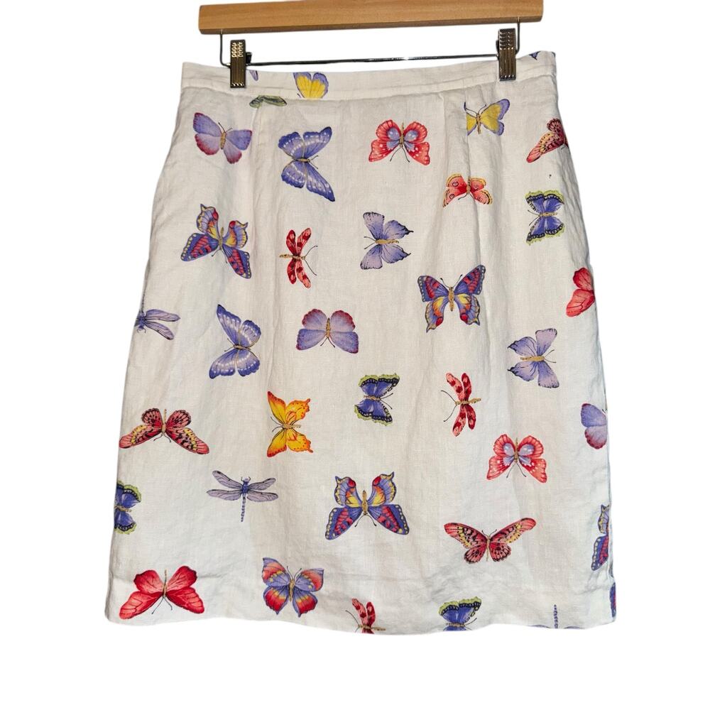 Vintage Talbots Linen Butterfly Skirt 12 Y2K‎ Rainbow Festival Summer Dragonfly